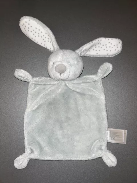 Doudou plat Lapin  gris blanc étoiles argent VERTBAUDET