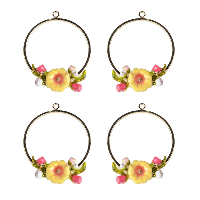 4 Stück Legierung Emaille Charms Anhänger Schöne Blume Schmuckzubehör