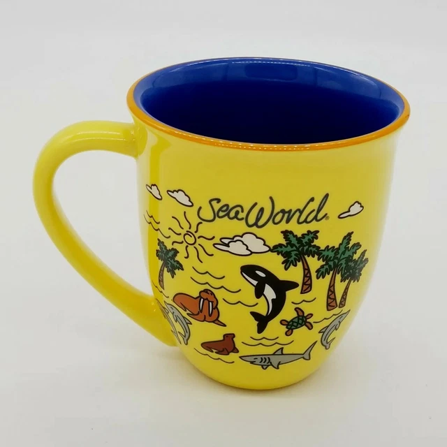 Vintage SeaWorld Coffee Cup Mug EUC Yellow Sea World Porcelain Ceramic Shamu