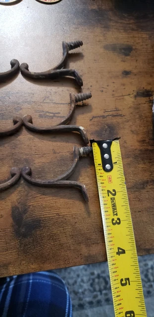 6 Old Single Coat Hooks School Farmhouse Black Cast Iron 2 5/8” Vintage 1850’s 3