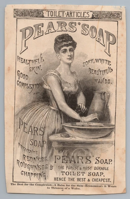 1880s Pear's Soap Woman Washing Hands 5x8 inch Victorian Advertisement