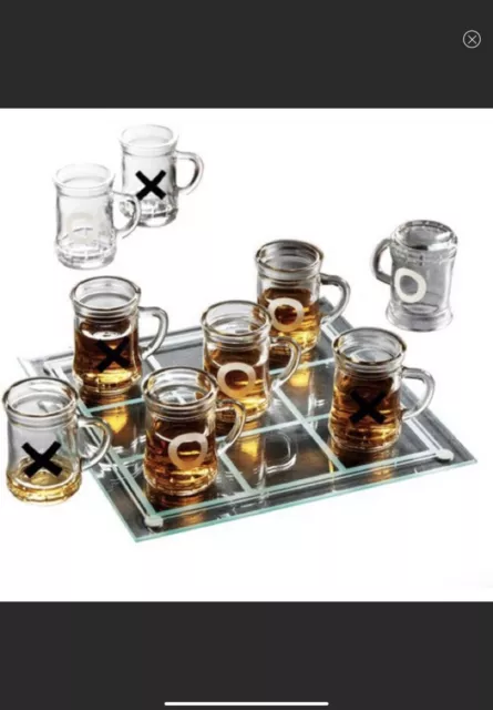 Game Night Tic Tac Toe Drinking Game Set with Mini Beer Mugs Shot Glass 10”x10”