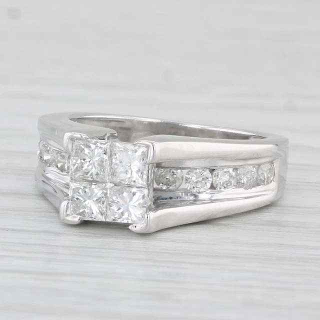 1.05ctw Princess Diamond Engagement Ring 14k White Gold Size 5 Cathedral Band