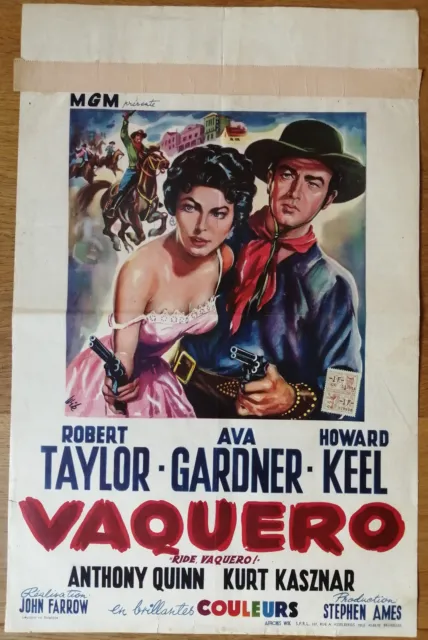 VAQUERO ava gardner robert taylor affiche cinema belge originale '53 western