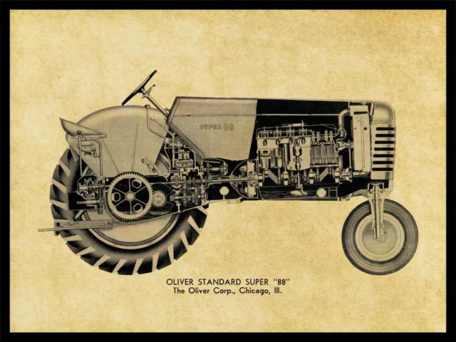 Oliver Tractors NEW Metal Sign: Model Standard Super 88 Schematic Cutaway View