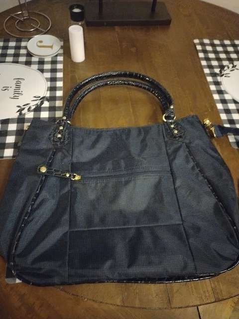 Samantha Brown Croc Skin Embossed Trim Tote Travel Bag Purse Carry On Navy Blue 4