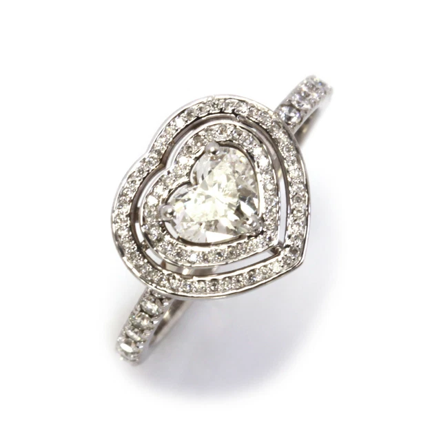 0.85 CTW NATURAL Diamond 14k White Gold Double Halo Heart Shaped ...