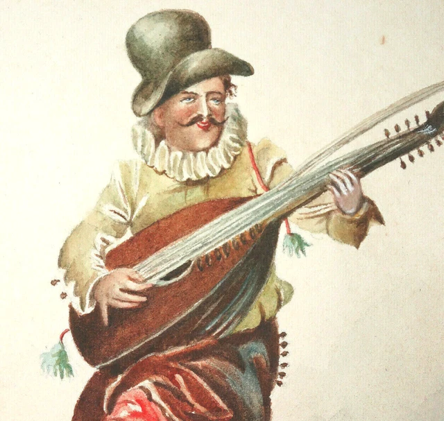 The LUTH or Théorbe PLAYER Original Drawing Signed By RAISMES 1891 Arenberg