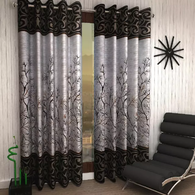 Polyester Door Curtain Eyelet Grommets Window Panel Printed Curtains Set Of 2