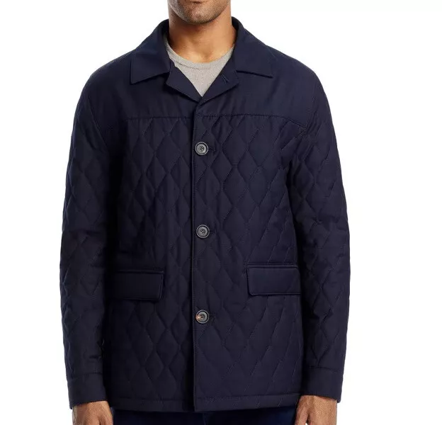 NWT CORNELIANI Men's Diamond Quilted Jacket Color Navy Blue Coat Size 54 R6