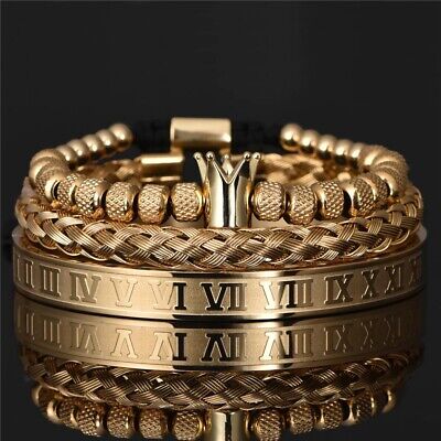 Luxury Roman Royal Crown gold Charm Bracelet Men's Wristband Bangle party sell
