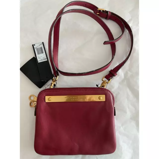 Marc Jacobs Deep Maroon Leather Crossbody Strap Gold Zip Handbag Shoulder Bag NW