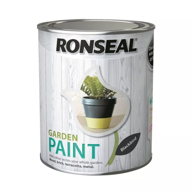 4 x BLACKBIRD 750ML RONSEAL GARDEN PAINT Wood, Metal, Stone  Black 3L