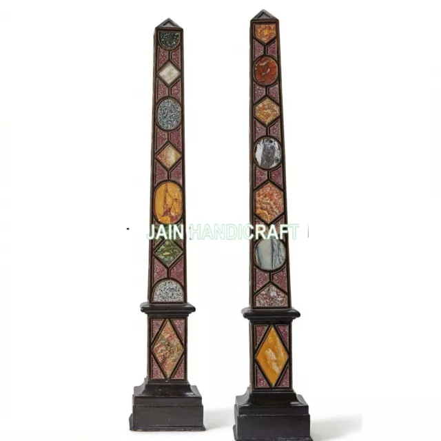 15" two black Marble Obelisk Pietra Dura Inlay home decor dining room home