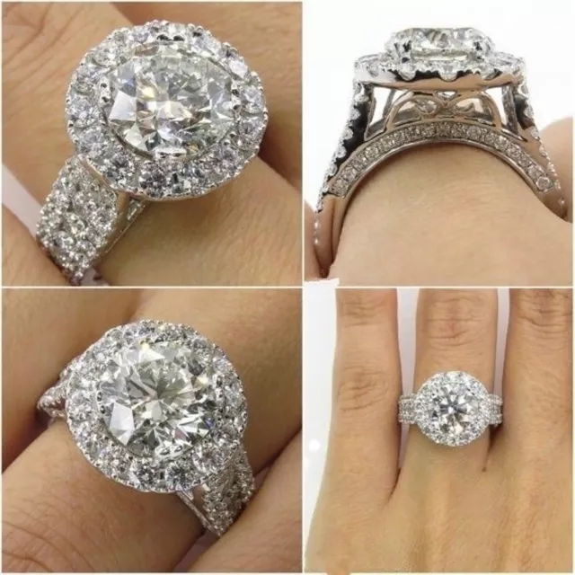 Bague de fiançailles Halo Moissanite taille brillant près de 3,40 ct en or...