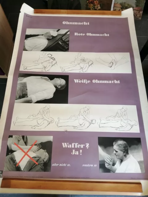 Original Deutsches Hygiene Museum Poster, First Aid In Unconsciousness 1957 Year