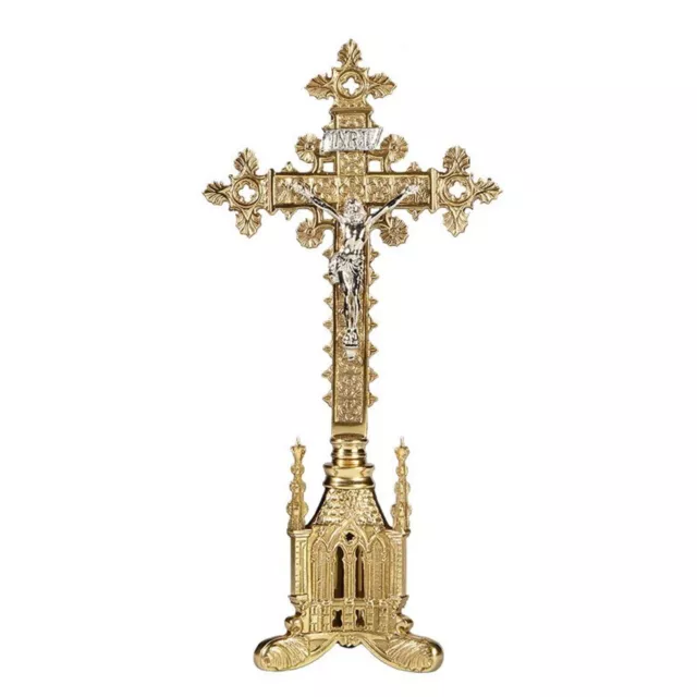 Two Tone Nickel Plated Brass San Pietro Altar Crucifix For Churches 17 1/2 In 2