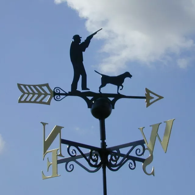 Man and Dog hunting scene weathervane with gold detail - Gun, Hunter feature