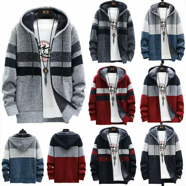 Mens Zip Up Fluffy Lined Hoodie Hoody Coat Winter Warm Jacket Hooded Sweatshirt