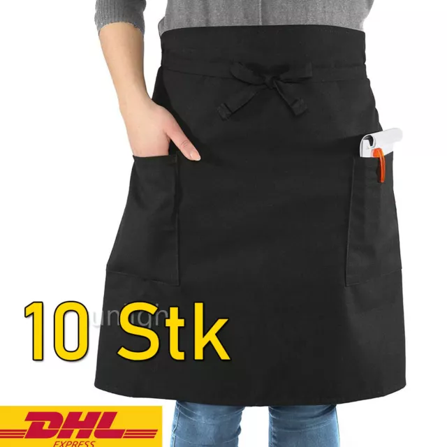 10x Vorbinder Schürze Küchenschürze Kellnerschürze Bistroschürze Schwarz DHL