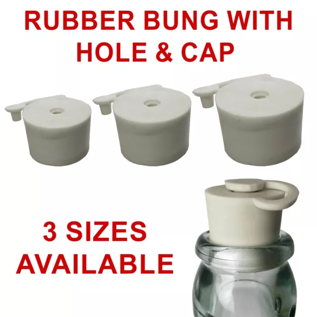 2 X Rubber Bung with Airlock Hole & Cap - Home Brew Wine Making Fermentation