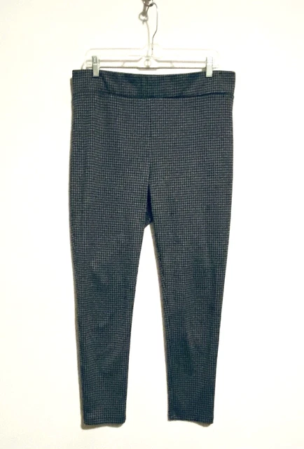 LOFT Pants Womens Large Houndstooth Leggings Pull On Stretch Waistband Black