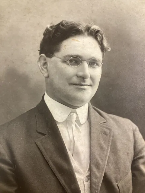 Handsome Man Antique Photo VTG Early 1900s Portrait Still Water Minnesota Glass