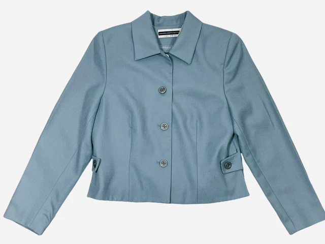 Vintage Amanda Smith Blazer Women's 8P 100% Wool Cropped Fitted Blue Lined 80's