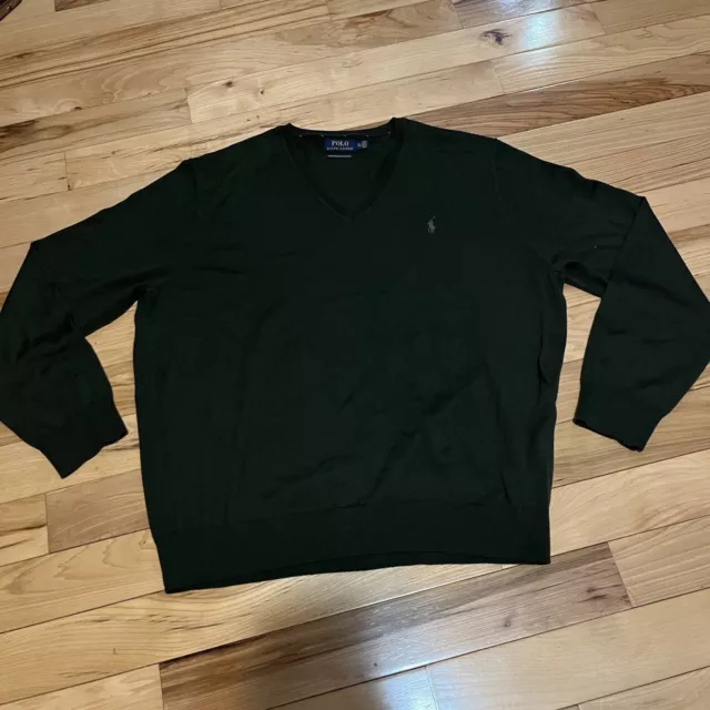 Polo Ralph Lauren Washable Merino Wool V-Neck Sweater Mens 2XL - Green Preppy