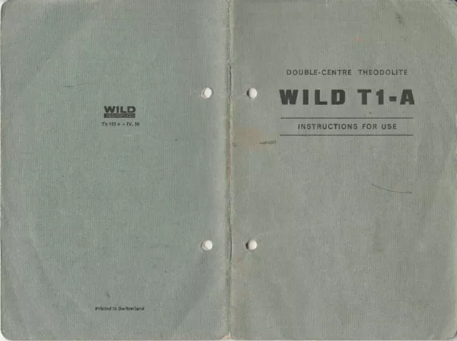 Wild Heerbrugg T1-A T1A doppio centro istruzioni teodolite manuale copia digitale