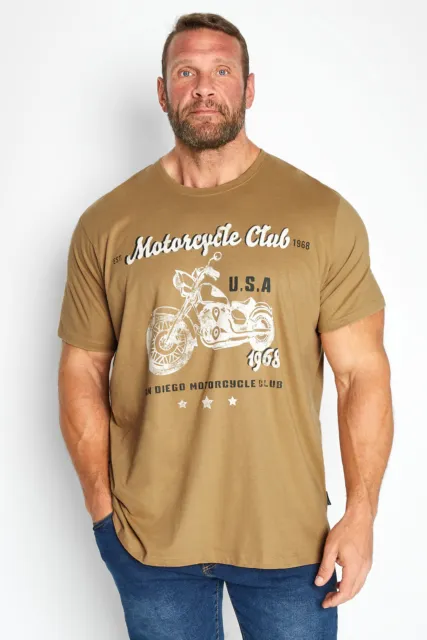 BadRhino Men's  Big & Tall Beige Brown 'Motorcycle Club' Graphic Print TShirt M