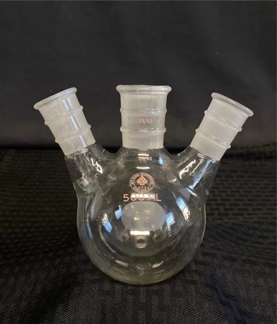 Ace Glass 500mL 3-Neck Angled Round Bottom Flask 29/42 C, 24/40 S, Chip 6948-222