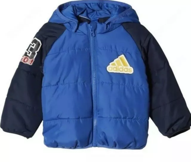 Adidas Inf Boys Winter Coat Padded Jacket Blue Detachable Hood Rainproof