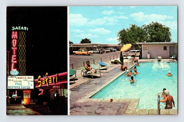 Postcard Nevada Las Vegas NV Safari Motel Pool MCM Neon Sign