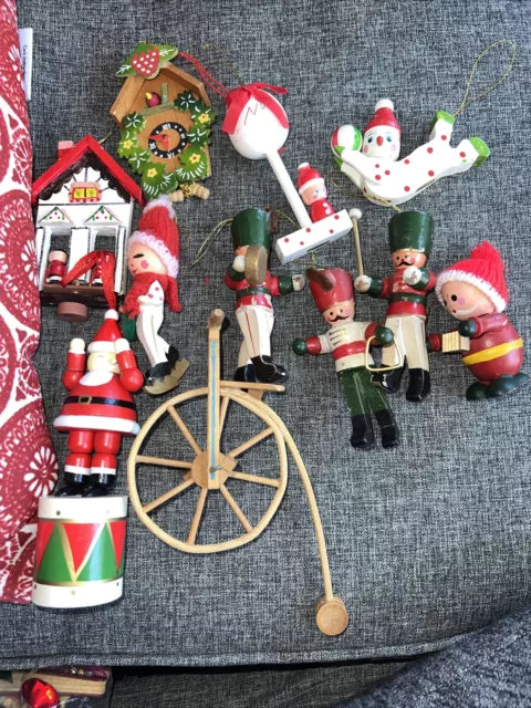 Vintage Lot of Wooden Christmas Tree Ornaments Hand Painted