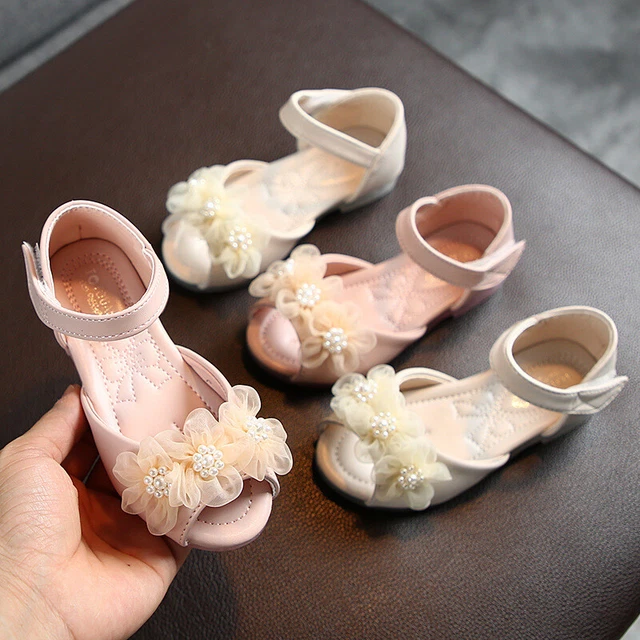 Kids Flower Girls Pearl Sandals Princess Toddler Baby Wedding Party Shoes Size