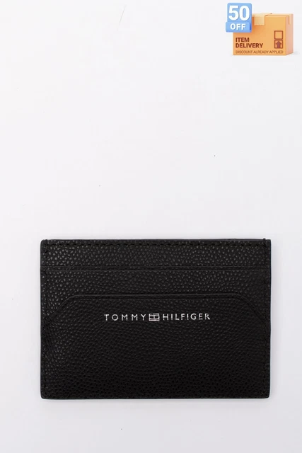 TOMMY HILFIGER Grainy Leather Business Card Holder Mini Wallet RFID Blocking