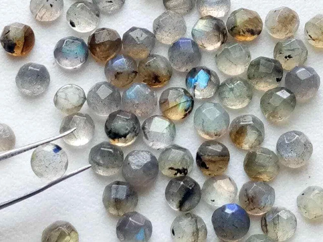 5mm Labradorite Rose Schliff Rund Cabochons, Facettiert Flache Rückseite