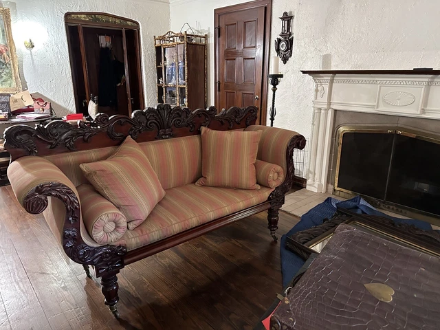 Wonderful Antique English 1845 Carved Mahogany Victorian Sofa Settee Casters