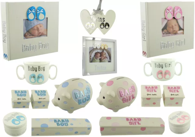 New Baby & Christening Gifts - Photo Album Money Box 1st Tooth Curl Gift Sets