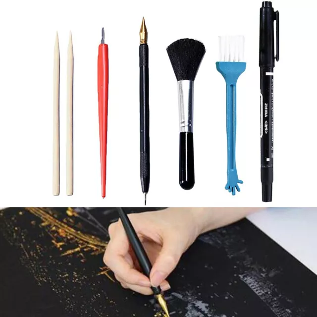 Zéro Outil Grattoir Stylo Dessin Zéro Stylo Bambou Bâtons Noir Brosse Bricolage