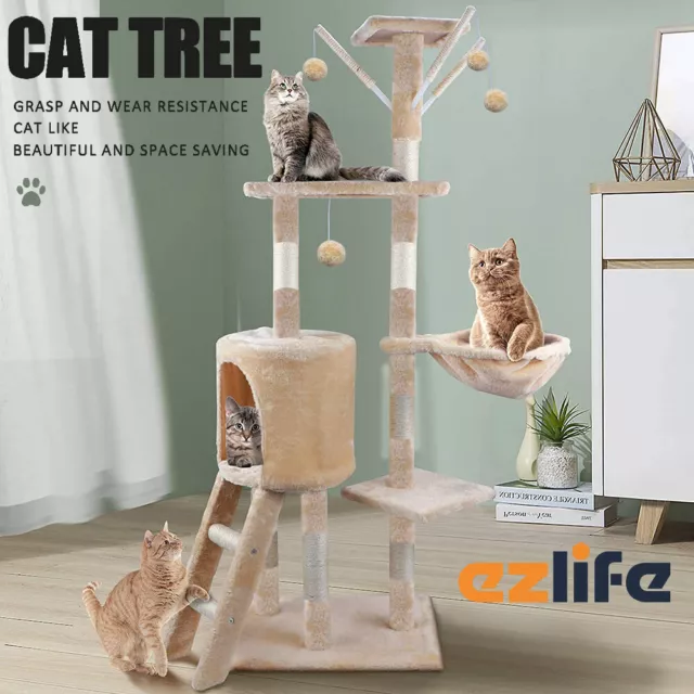 IPet Grey Cat Tree Trees House Scratching 138cm Post Scratcher Tower Condo