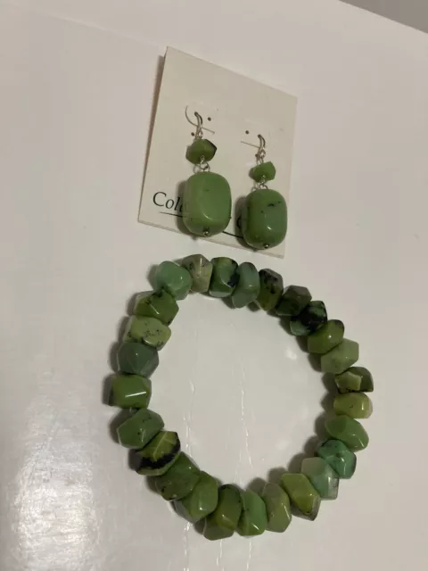 Natural Stone Aventurine Stretch Bracelet And Matching Dangle Earrings 2