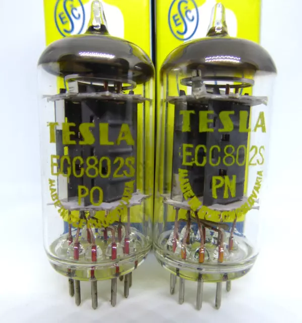 2x (¡Par!) TESLA ECC802S (12AU7WA E82CC B329) lk. Telefunken 100%, 1961, nuevo de lote antiguo