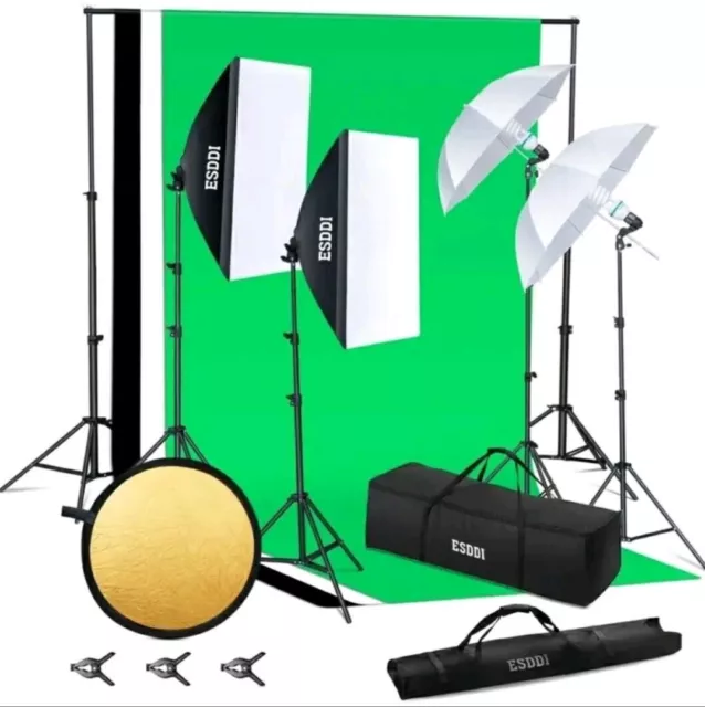 ESDDI Photo Studio Lighting Kit Umbrella Backdrop Background Light RRP £149.99