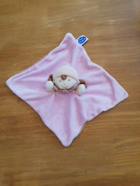 Doudou Mots D'enfants Siplec Plat Fille Poupée Rose Rayé Carré Bonnet Grelot
