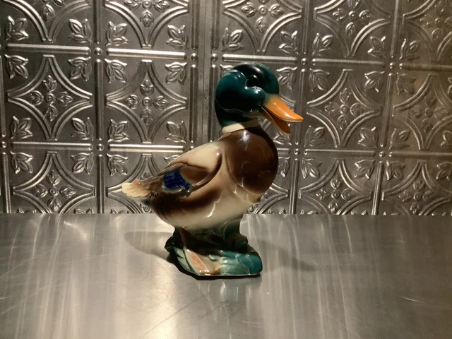 Vintage Bird Mallard Duck Hand Painted Ceramic Decor Figurine 9”