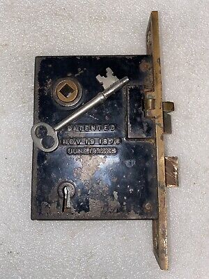 Beautiful Antique PF Corbin  Mortise Lock & Skeleton Key Pat. Nov. 19/1878/1883