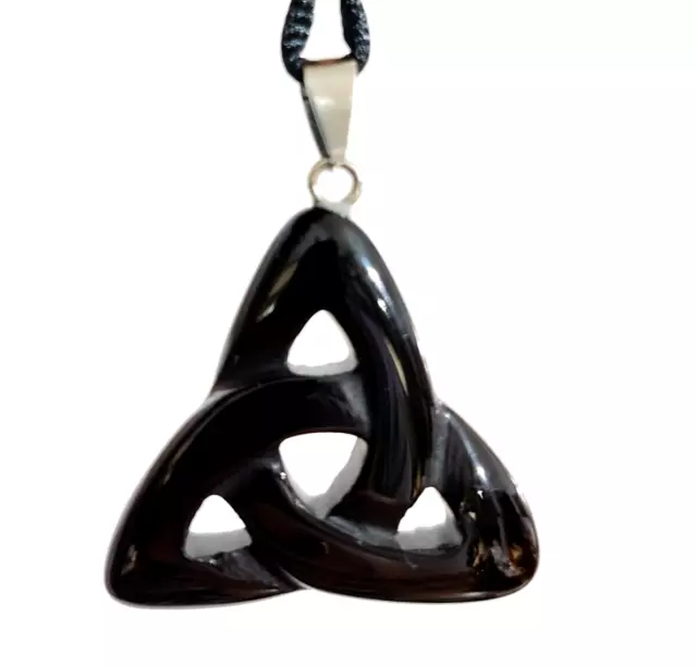 Collier obsidienne Triquetra, pendentif nœud de la trinité, bijoux en...