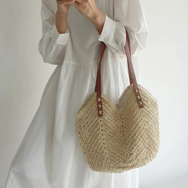 Retro Straw Woven Tote New Chic Summer Beach Fashion Handbag Shoulder Bag WH